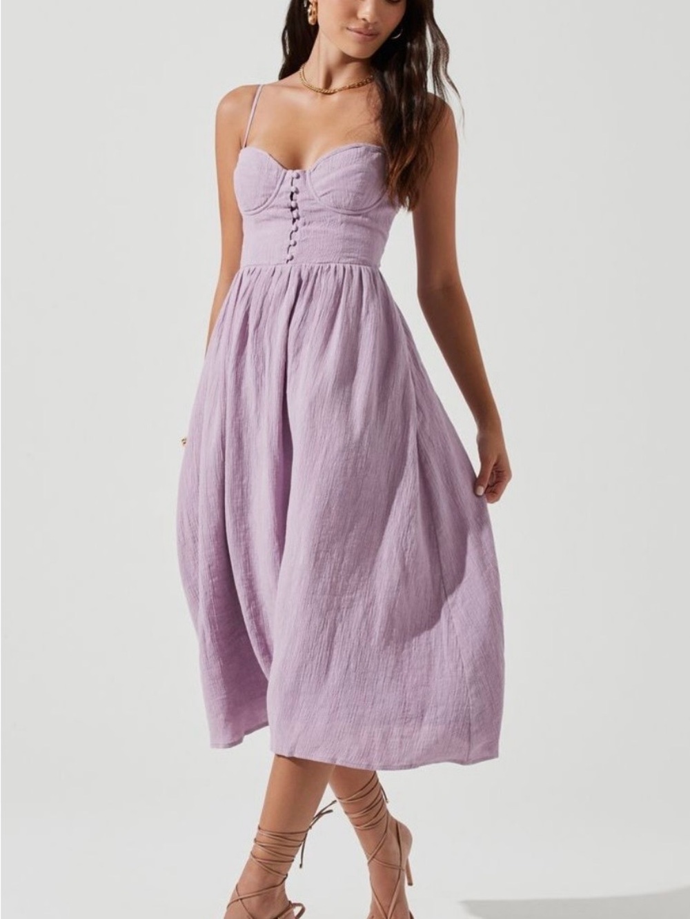 Astr Lilac Button-Front Spaghetti-Strap Midi Dress - Ferreira Dress